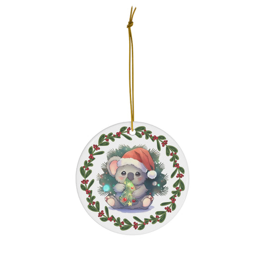 Koala in Santa Hat Christmas Ceramic Ornament