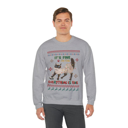 It's Fine I'm Fine Everything is Fine Cat in Lights Christmas Ugly Sweater Sweatshirt