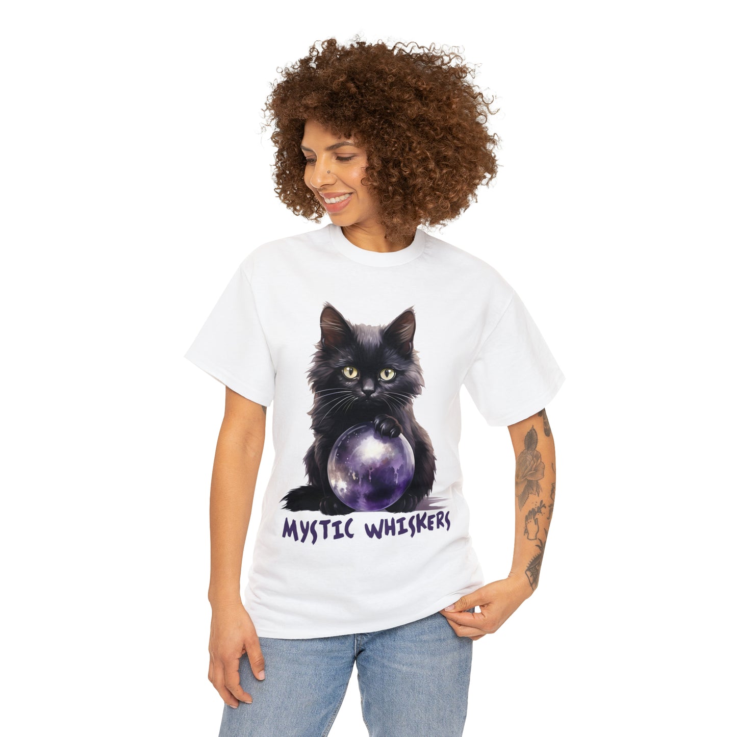 Mystic Whiskers Black Cat Halloween Short Sleeve Tee