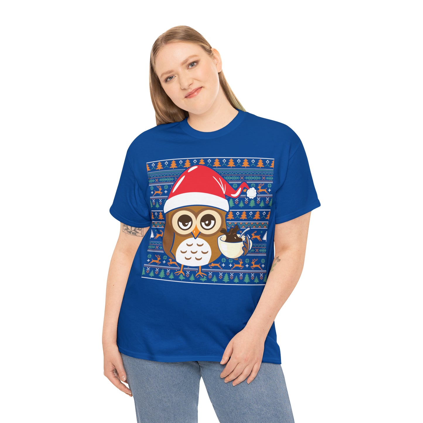 Owl in Santa Hat Ugly Christmas Sweater Short Sleeve Tee