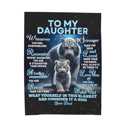 White Tiger and Cub Velveteen Plush Blanket for Daughter with Crown and Heartwarming Message from Dad