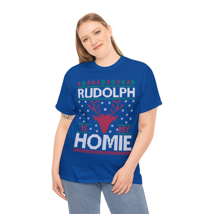 Rudolph is My Homie Christmas Ugly Sweater Short Sleeve Tee