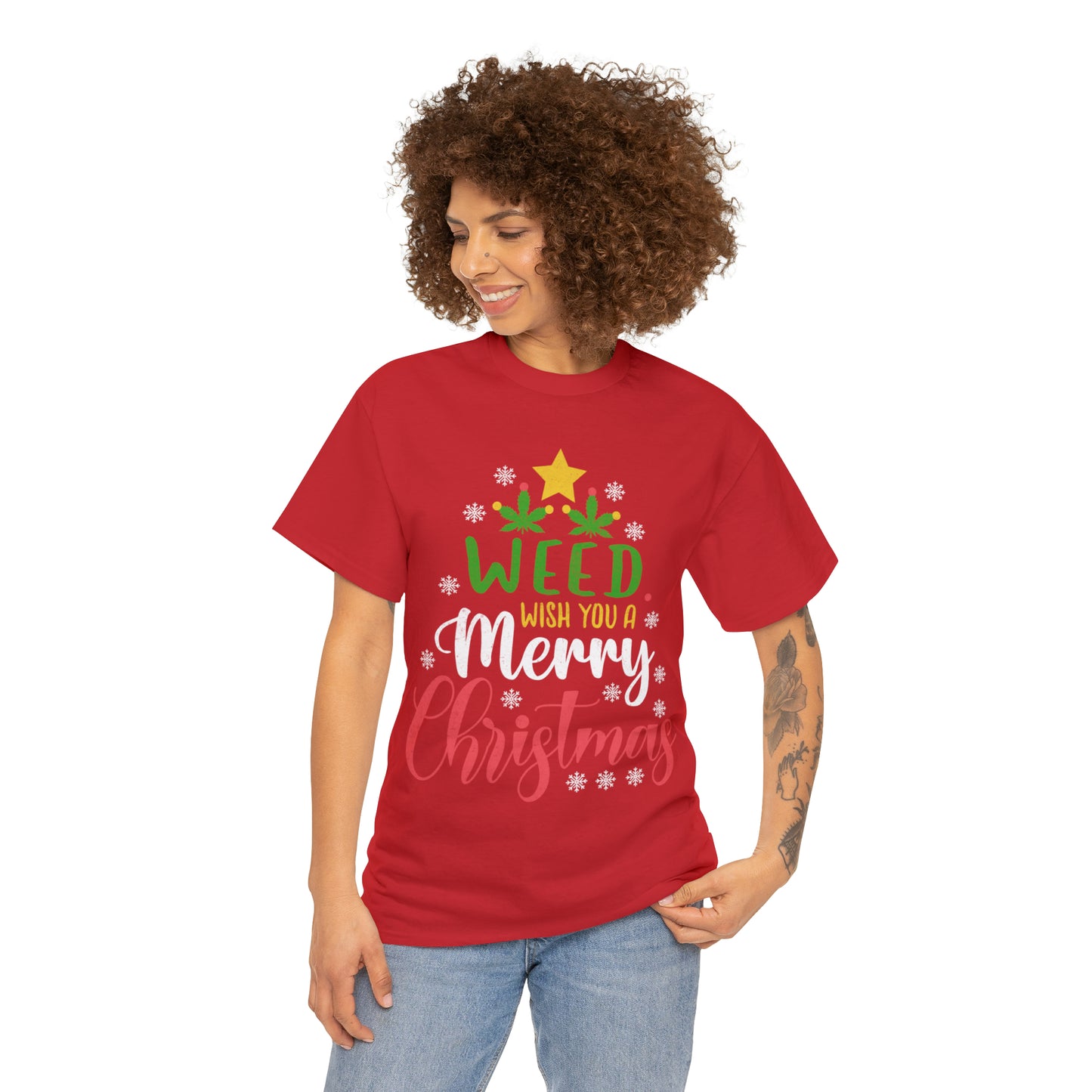 Weed Wish You A Merry Christmas Ugly Sweater Short Sleeve Tee