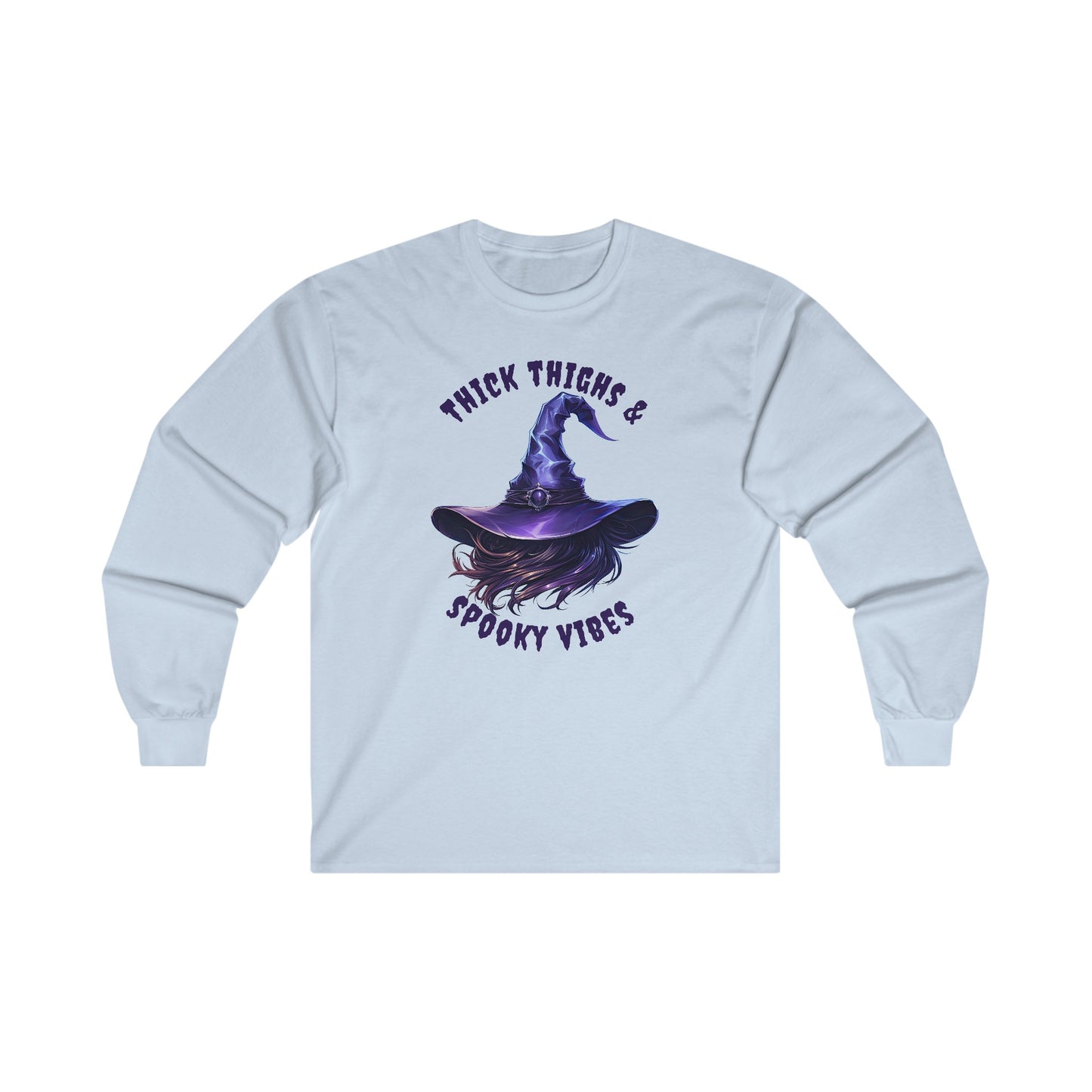 Thick Thighs And Spooky Vibes Witch Hat Halloween Long Sleeve Tee