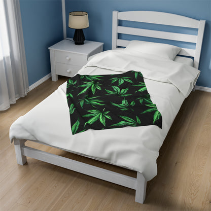 Marijuana Leaf on Black Blanket