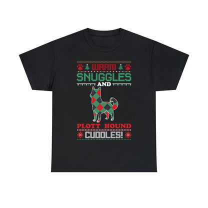 Warm Snuggles and Plott Hound Cuddles Christmas Ugly Sweater Short Sleeve Tee