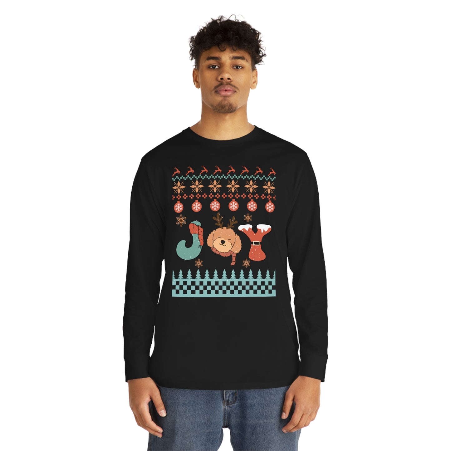 Joy Poodle Doodle Dog Christmas Ugly Sweater Long Sleeve Tee