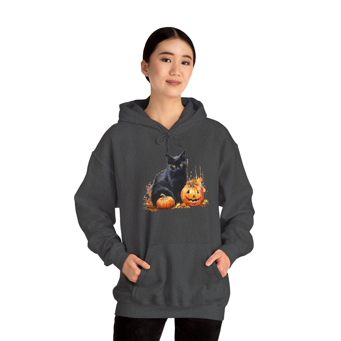 Black Cat with Pumpkin Halloween Pullover Hoodie