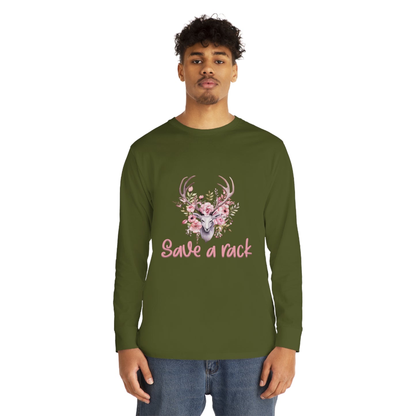 Save The Racks Big or Small Deer Breast Cancer Long Sleeve T-shirt