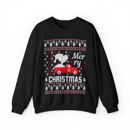 Dinosaur in Red Truck Merry Christmas Ugly Sweater Sweatshirt