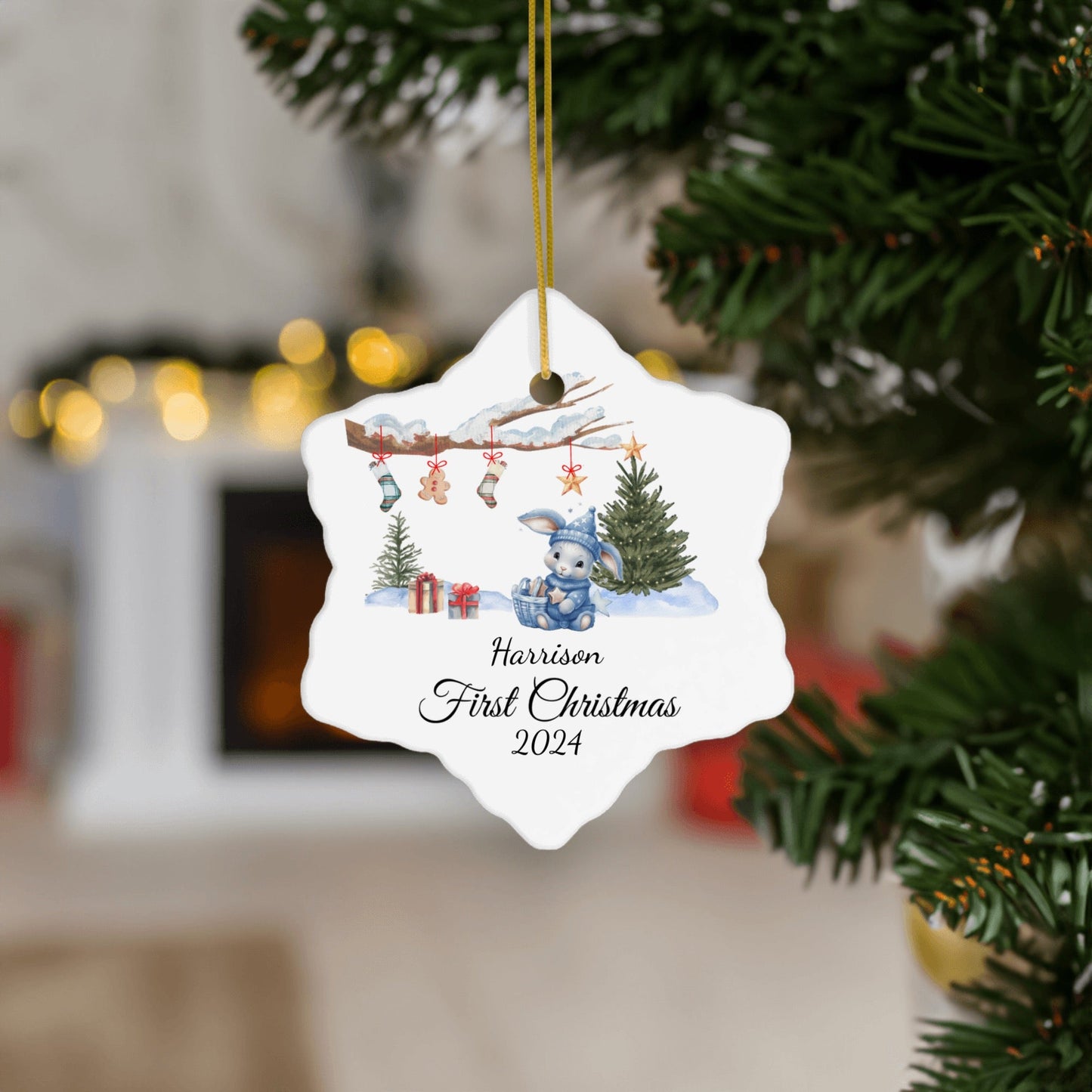 Custom Baby's First Christmas Cute Bunny Ornament