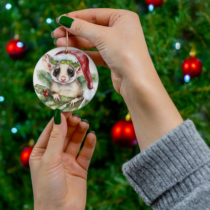 Sugar Glider in Santa Hat Christmas Ceramic Ornament Small Animal Pet