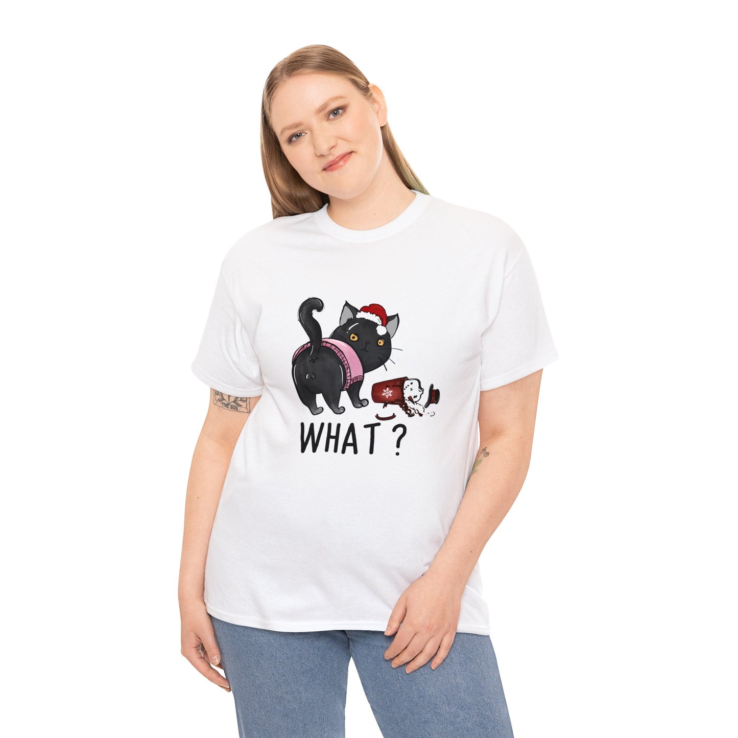 What? Cat Knocking Over Coffee Christmas Short Sleeve Tee