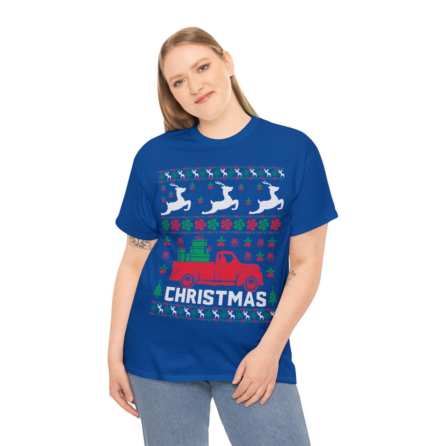 Red Merry Christmas Truck Ugly Sweater Short Sleeve Tee