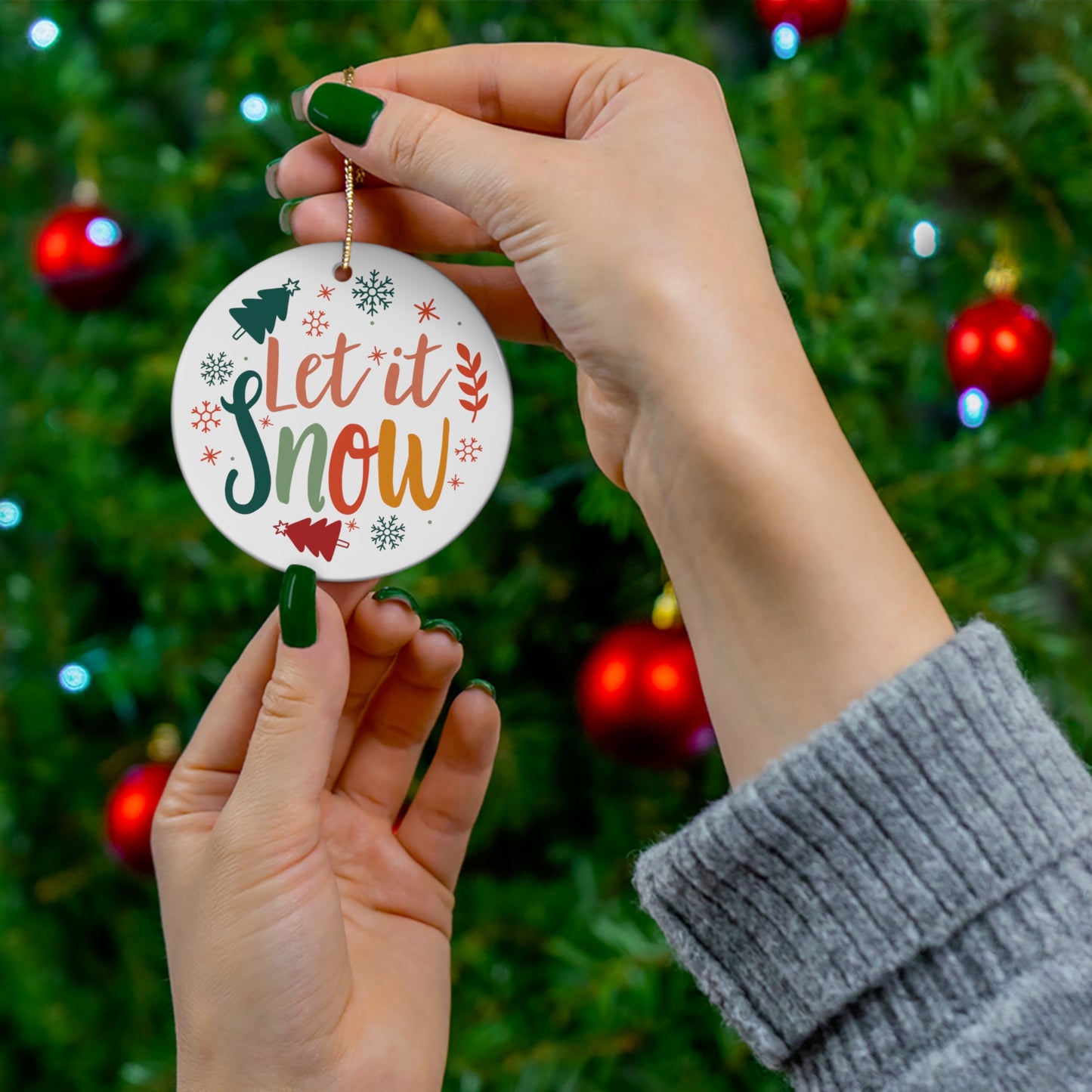 Retro Let it Snow Christmas Ceramic Ornament