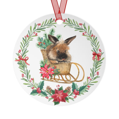 Lionhead Fuzzy Torte Rabbit in Sleigh Ornament