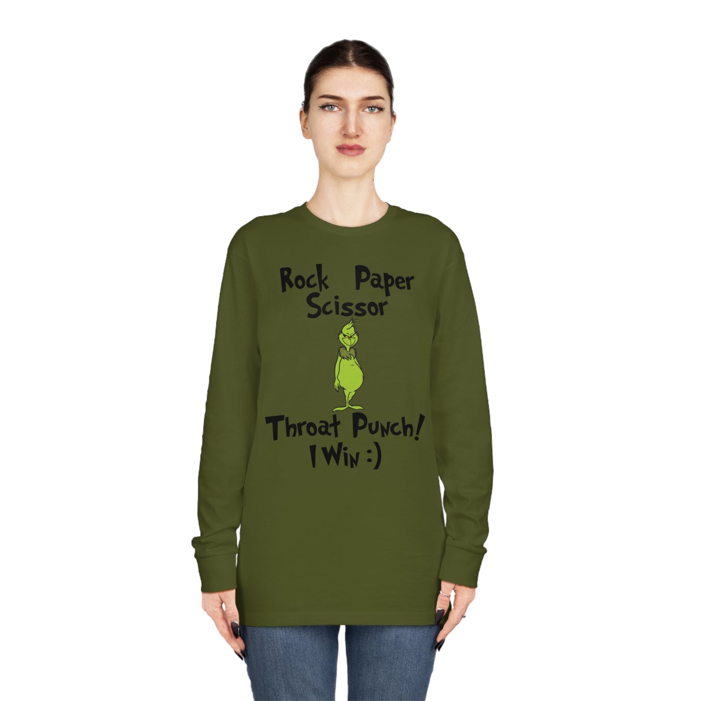 Rock, Paper, Scissors, Throat Punch. I Win! Grinch Christmas Long Sleeve T-Shirt