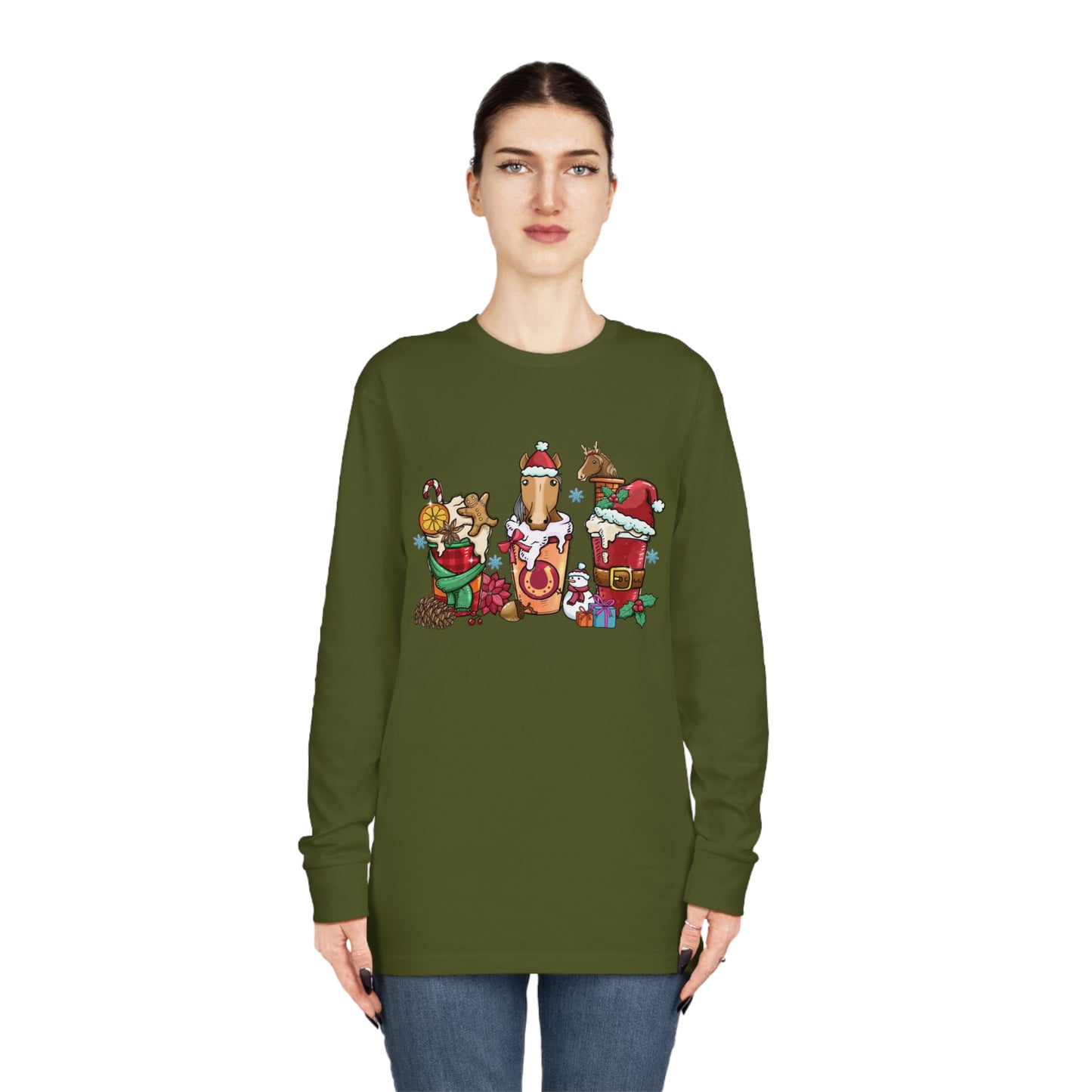 Horse Christmas Latte Long Sleeve Tee