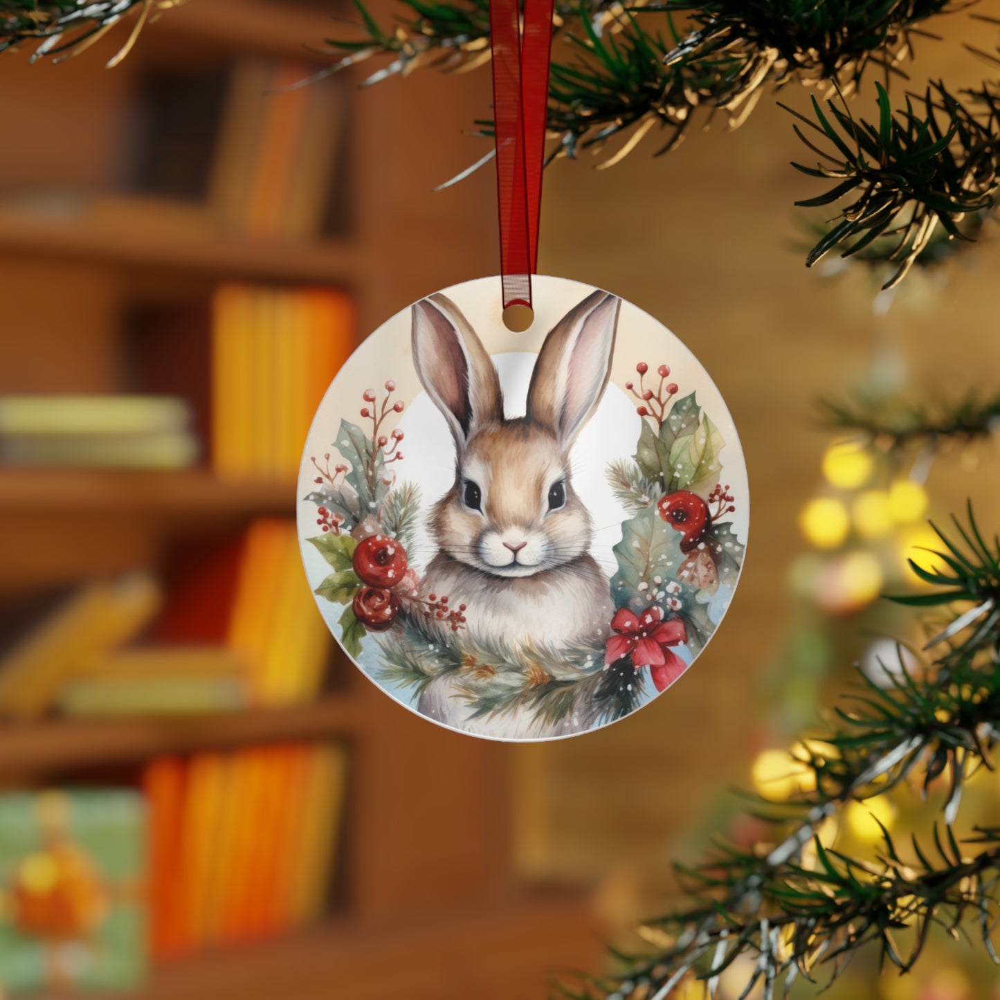 Rabbit with Holly Ornament