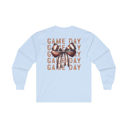 Football Game Day Shirt Mom Dad Parent Football Lover Coquette Bows Long Sleeve T-Shirt