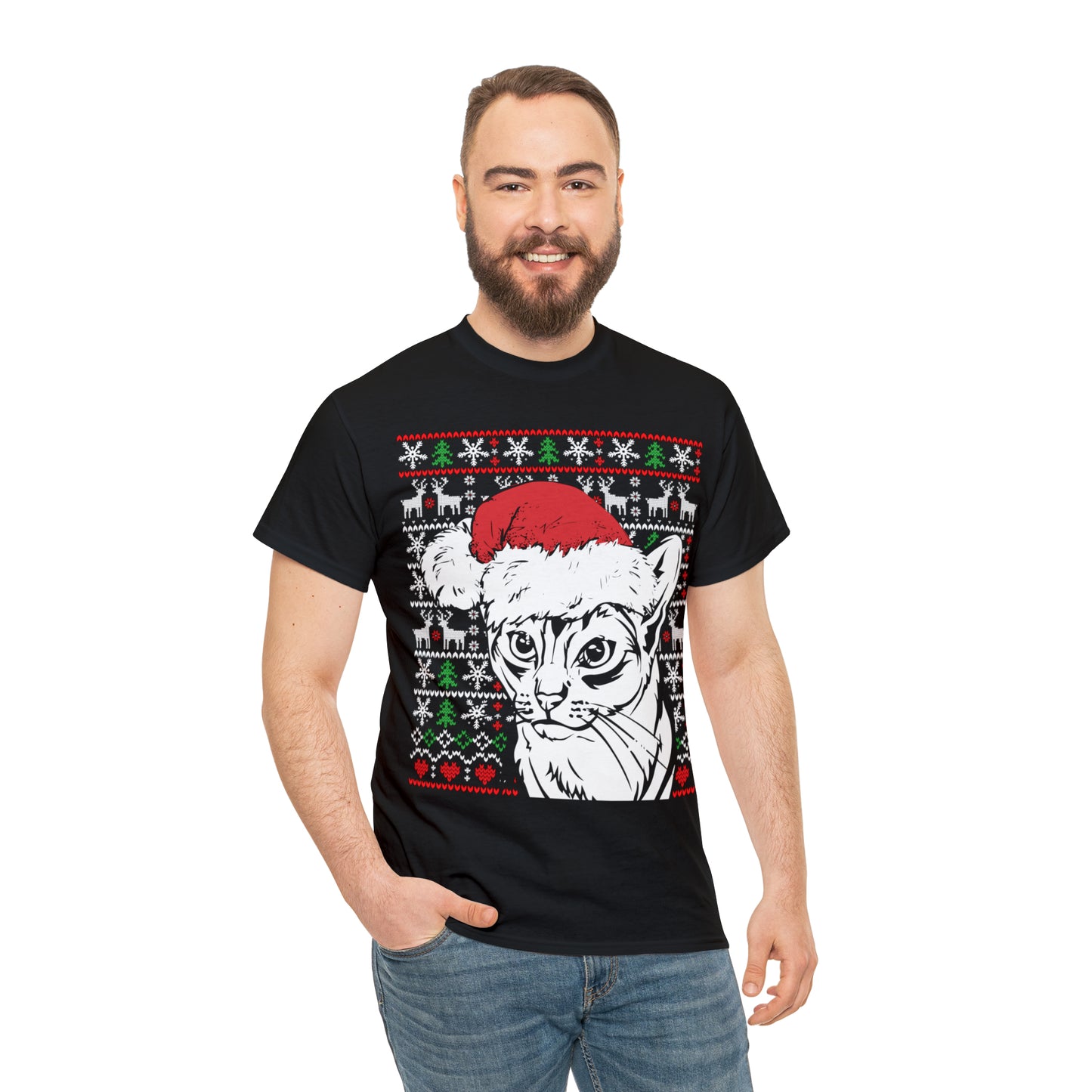 Cat in Santa Hat Christmas Ugly Sweater Short Sleeve Tee