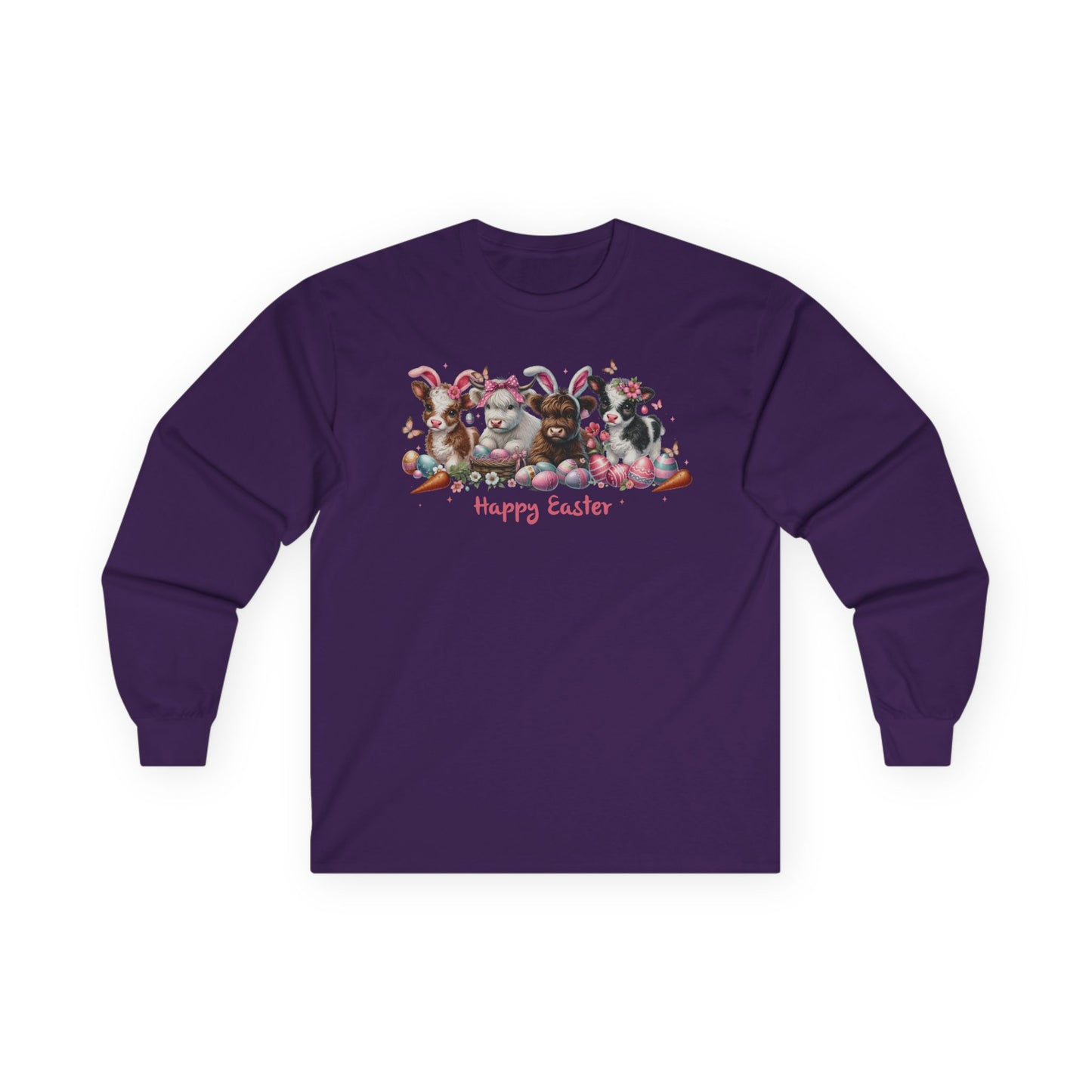 Easter Highland Cows in Bunny Ears Long Sleeve Tshirt