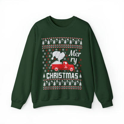 Dinosaur in Red Truck Merry Christmas Ugly Sweater Sweatshirt
