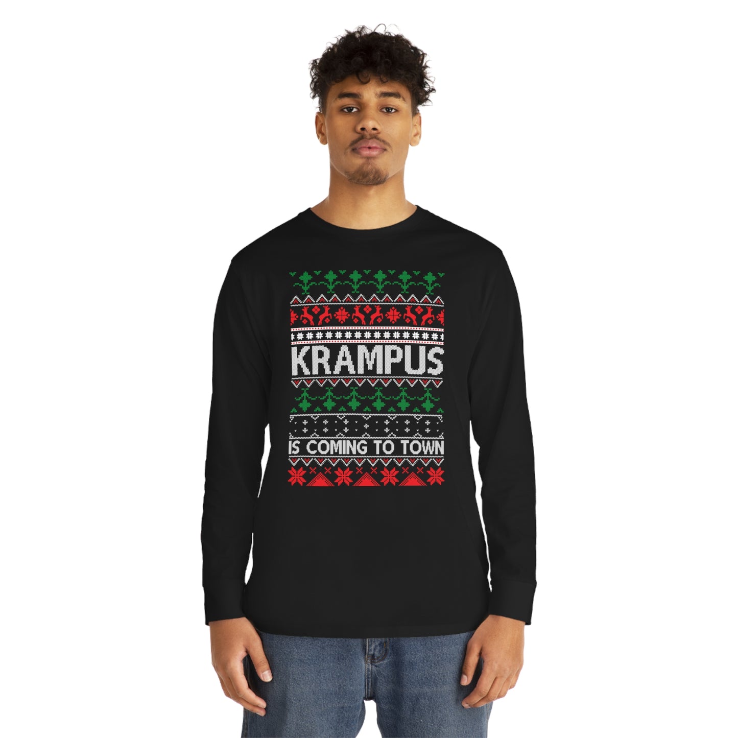 Krampus is Coming to Town Christmas Ugly Sweater Long Sleeve Tee