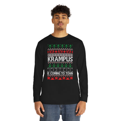 Krampus is Coming to Town Christmas Ugly Sweater Long Sleeve Tee