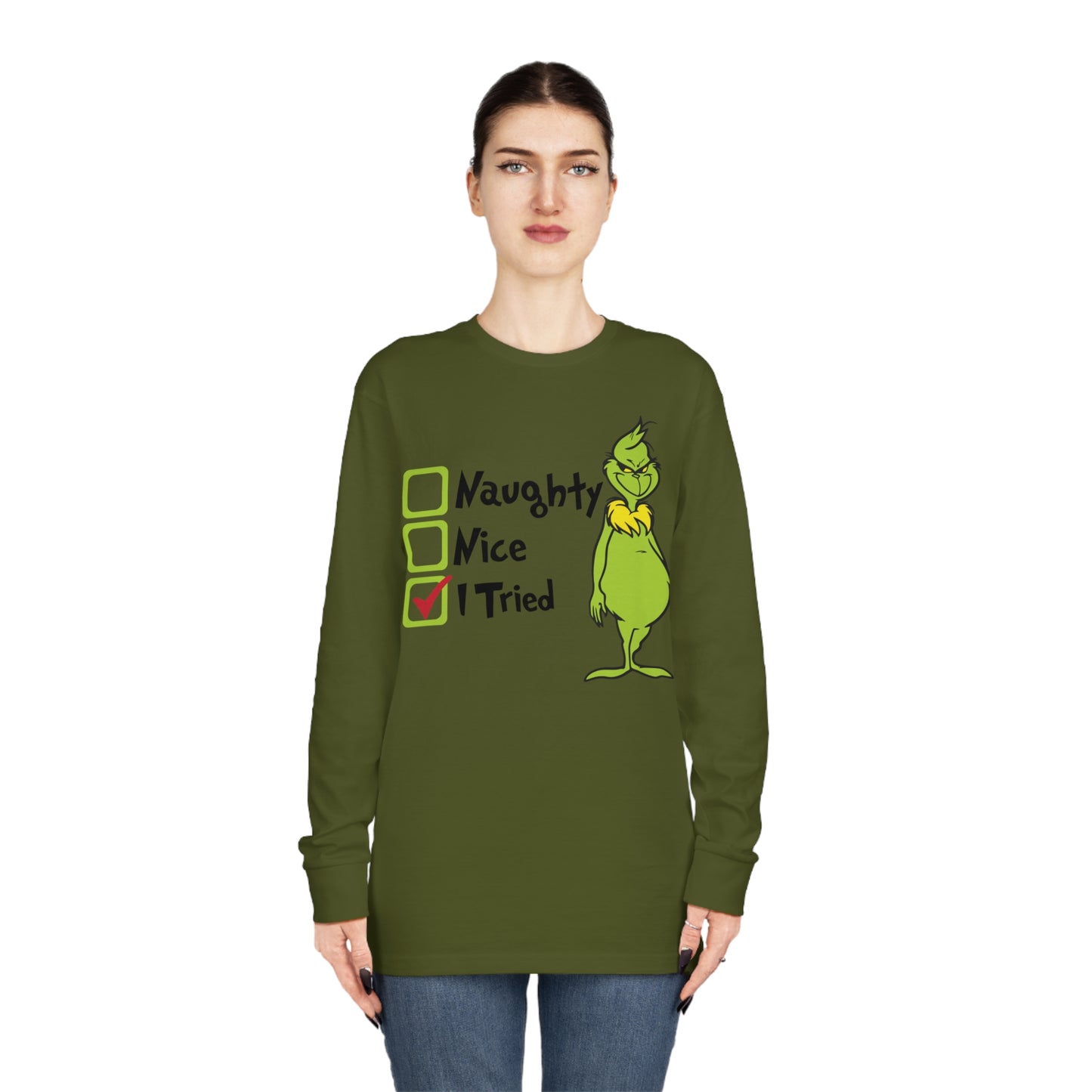 Naughty Nice I Tried Grinch Christmas Long Sleeve T-Shirt
