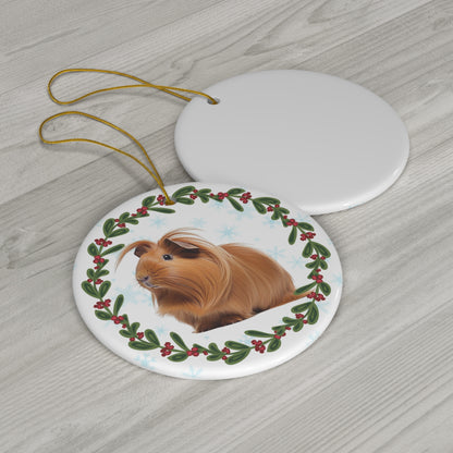 Peruvian Guinea Pig Long Haired Pet Christmas Ceramic Ornament