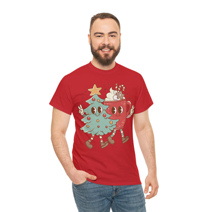 Retro Christmas Tree and Hot Cocoa Christmas Short Sleeve Tee