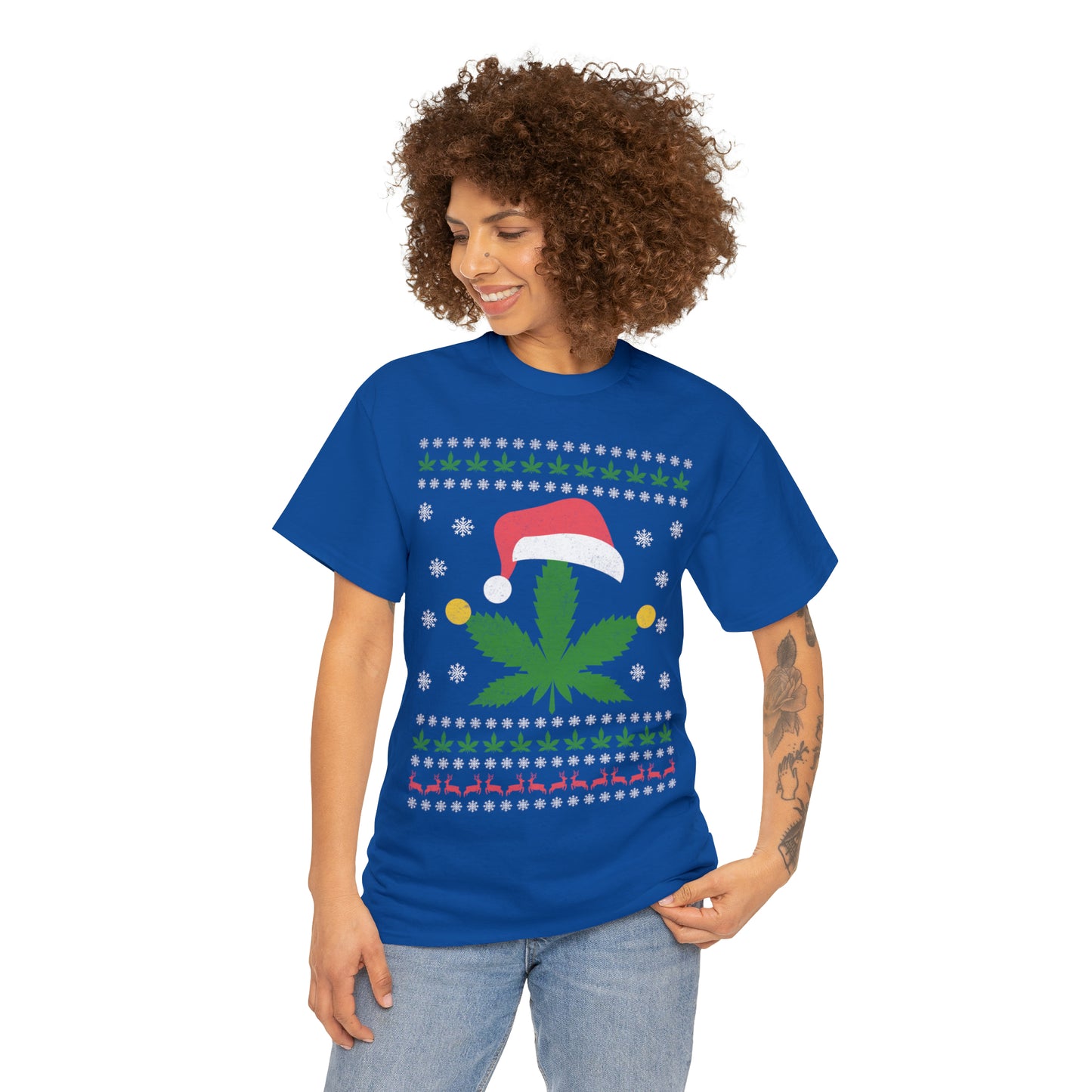 Cannabis Leaf in Santa Hat Christmas Ugly Sweater Short Sleeve Tee