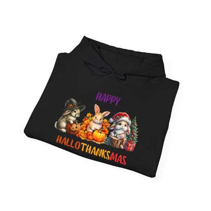 Hallothanksmas Halloween Thanksgiving Christmas Rabbits Pullover Hoodie