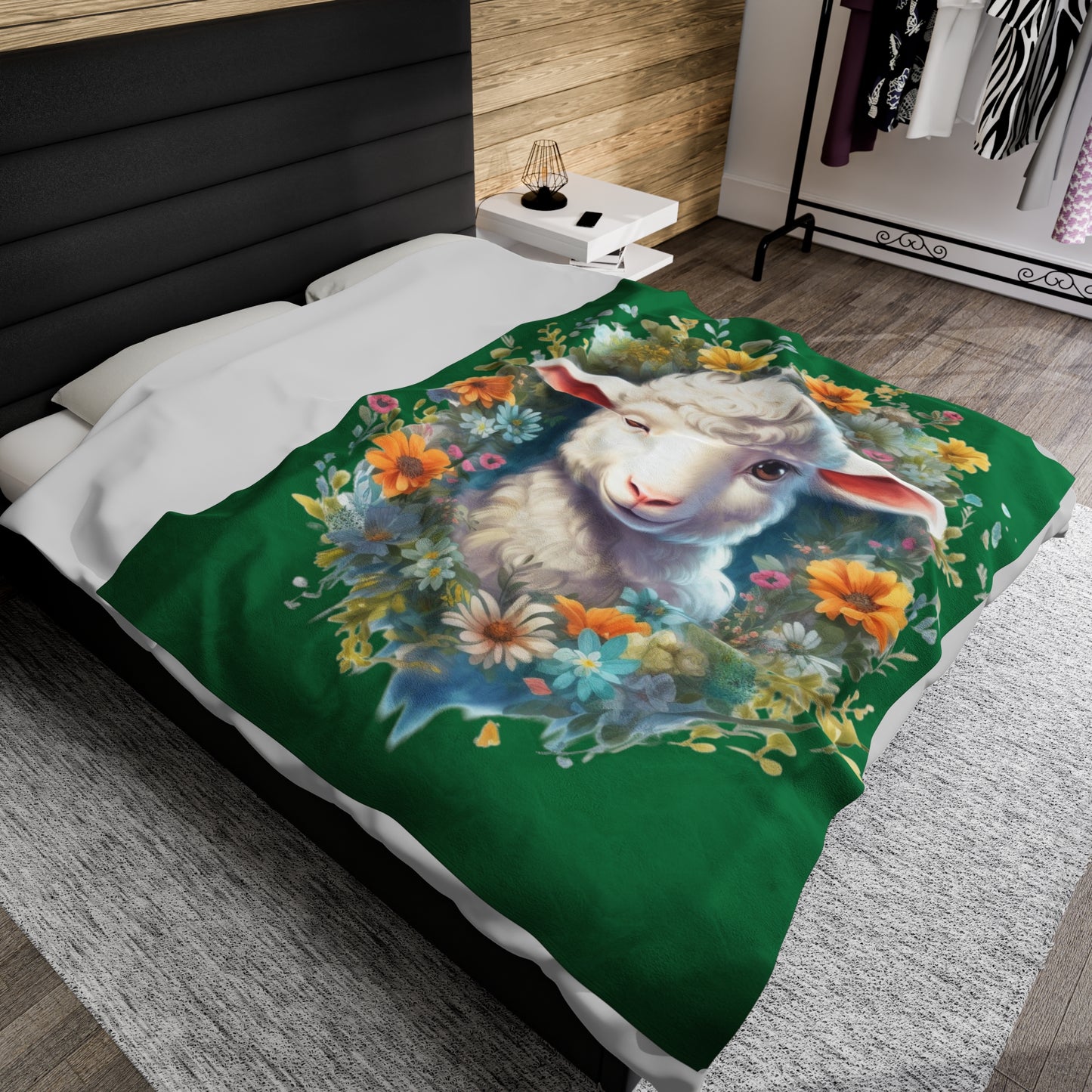 Lamb with Flowers Blanket