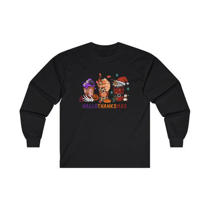 Hallothanksmas Coffee Halloween Thanksgiving Christmas Drink Long Sleeve T-Shirt