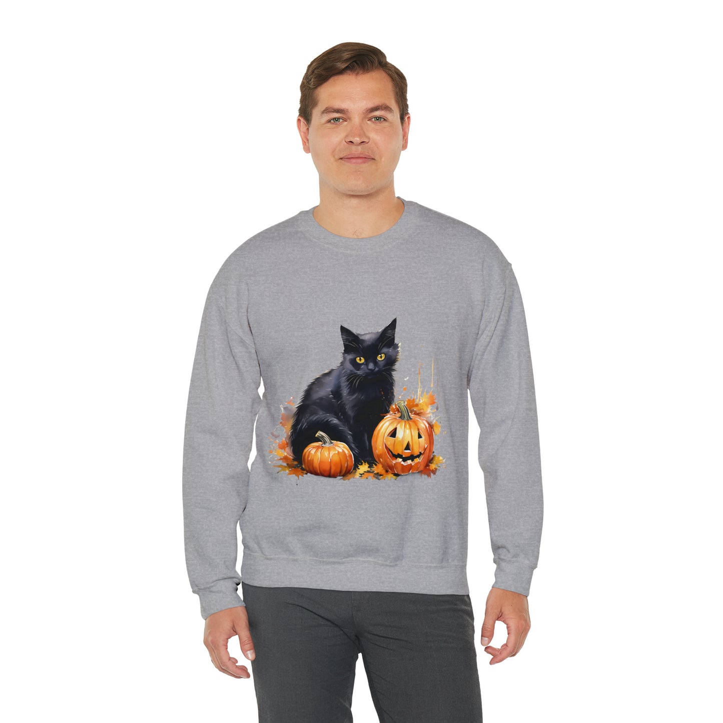 Black Cat with Pumpkin Halloween Sweatshirt