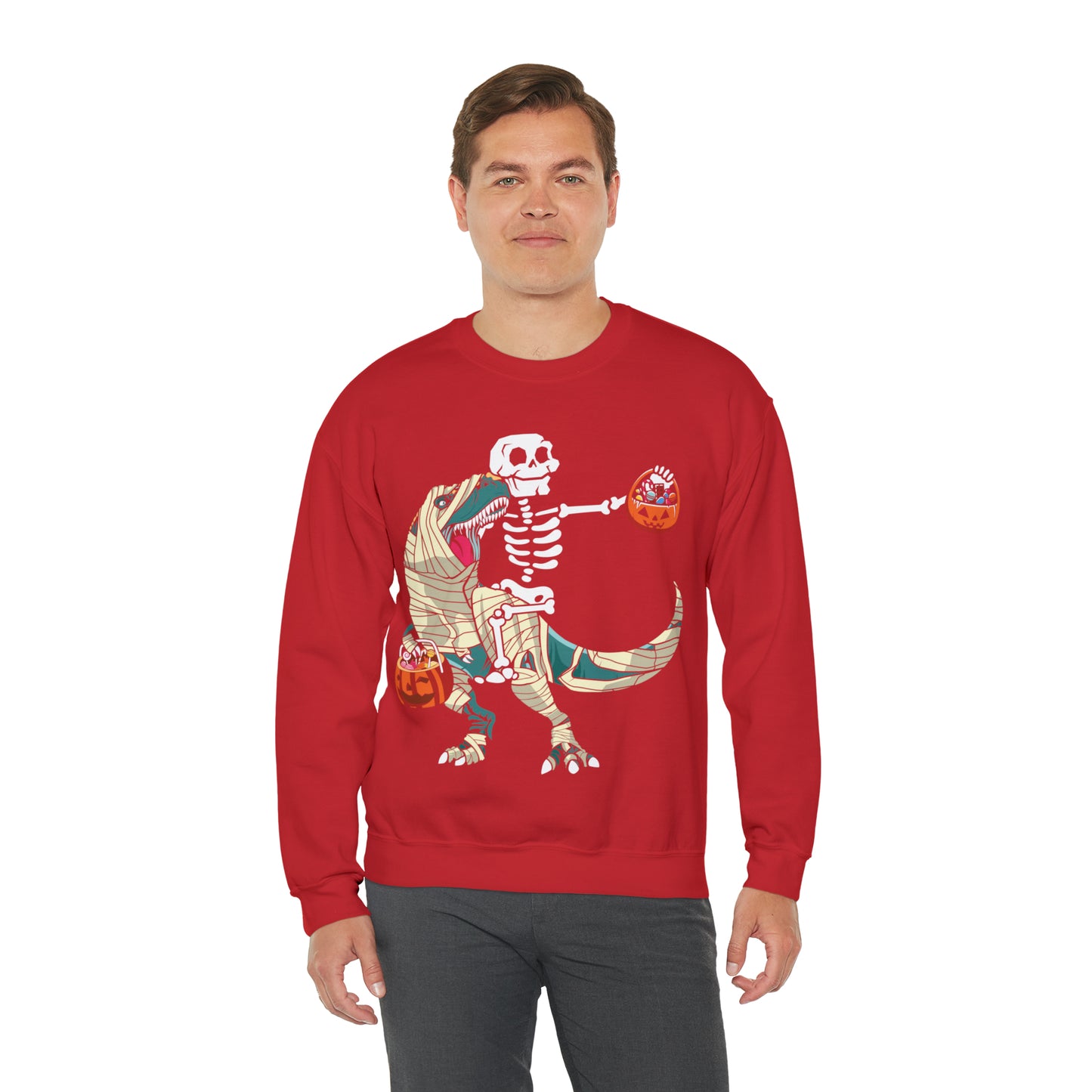 Skeleton Riding Mummy Dinosaur Halloween Sweatshirt