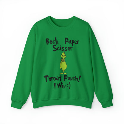 Rock, Paper, Scissors, Throat Punch. I Win! Grinch Christmas Sweatshirt