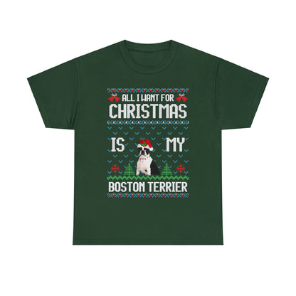 All I Want For Christmas is My Boston Terrier Dog Ugly Sweater Short Sleeve Tee