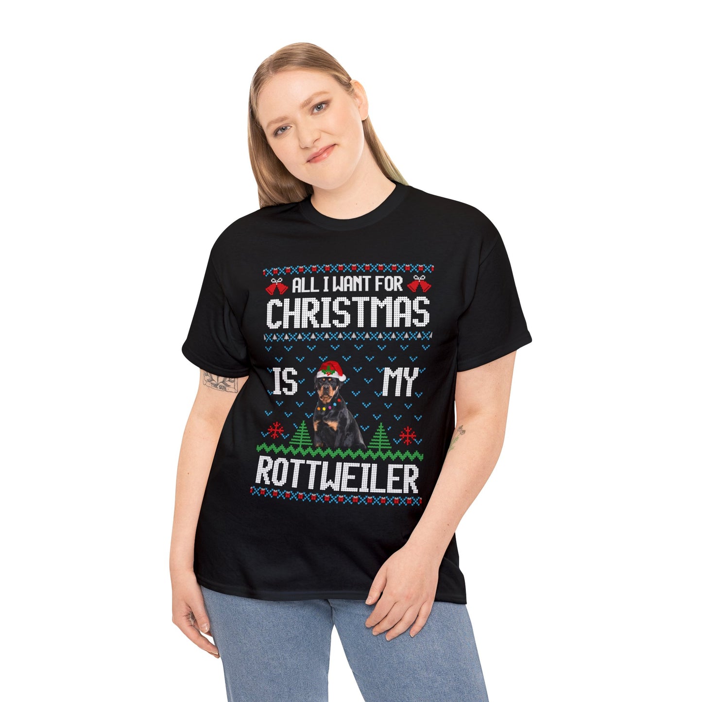 All I Want For Christmas is My Rottweiler Dog Ugly Sweater Short Sleeve Tee