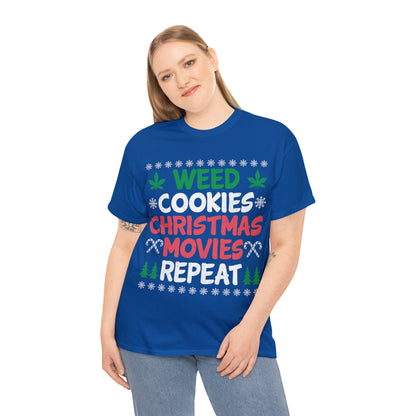 Weed Cookies Christmas Movies Repeat Christmas Ugly Sweater Short Sleeve Tee