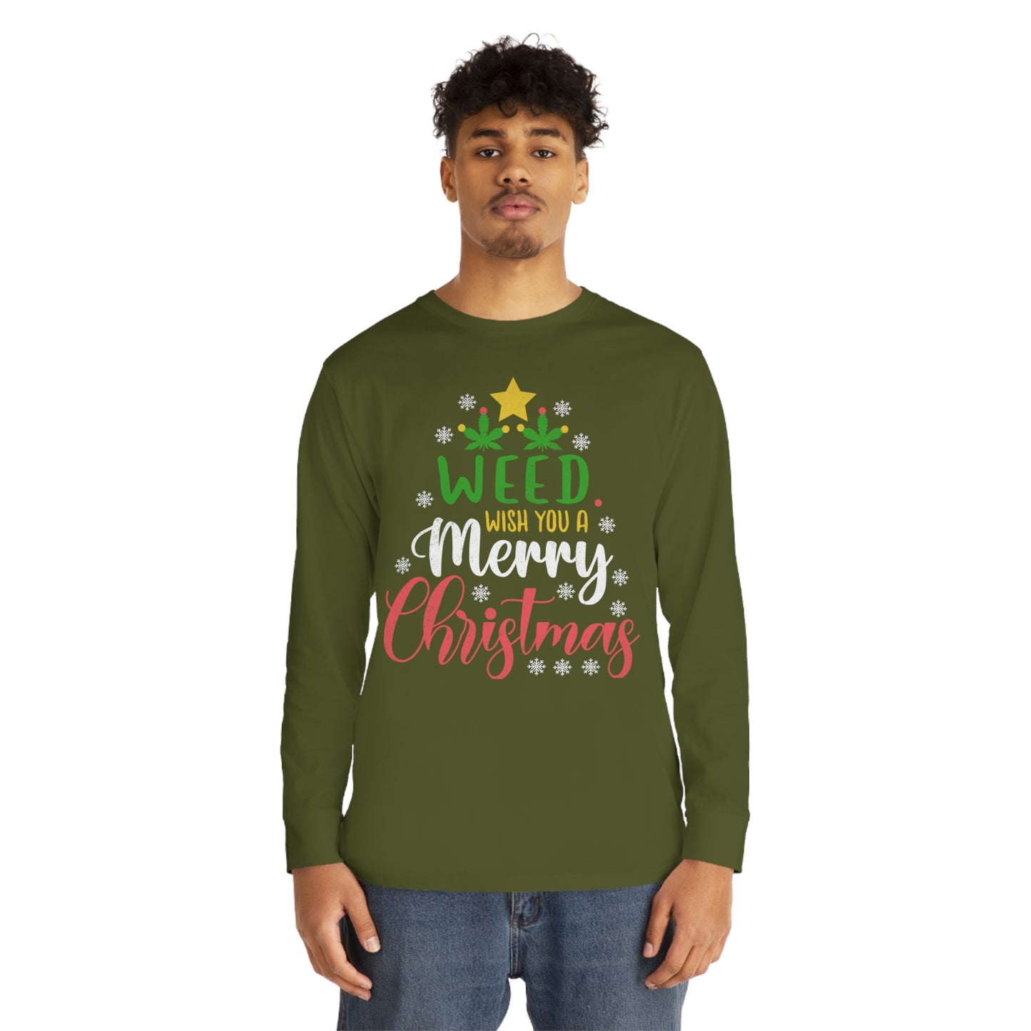 Weed Wish You A Merry Christmas Ugly Sweater Long Sleeve T-shirt