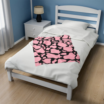 Pink with Black Cow Print Plush Blanket