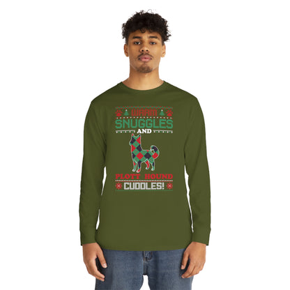 Warm Snuggles and Plott Hound Cuddles Ugly Sweater Long Sleeve Tee