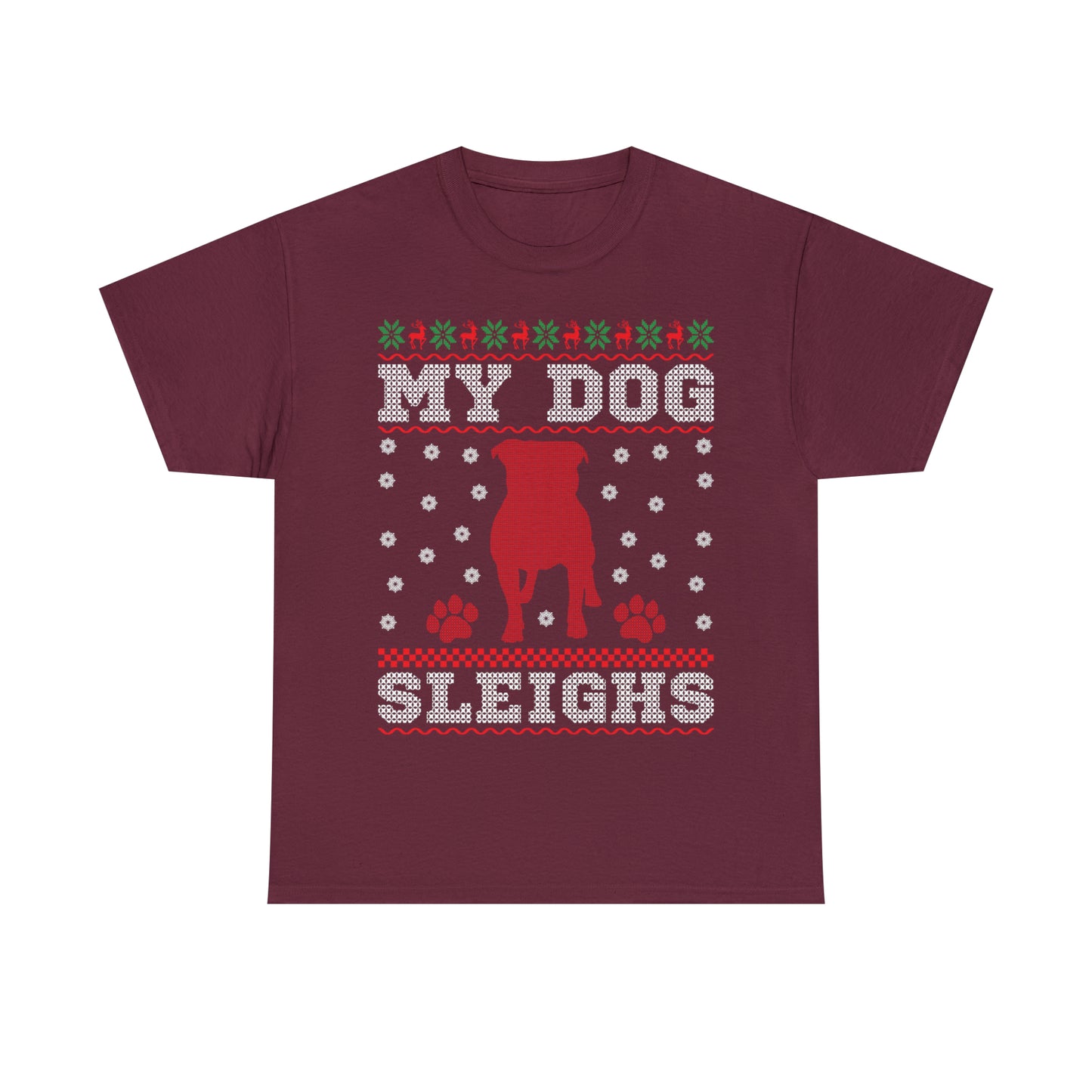 My Dog Sleighs Christmas Ugly Sweater Short Sleeve Tee