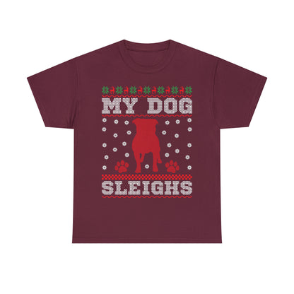 My Dog Sleighs Christmas Ugly Sweater Short Sleeve Tee