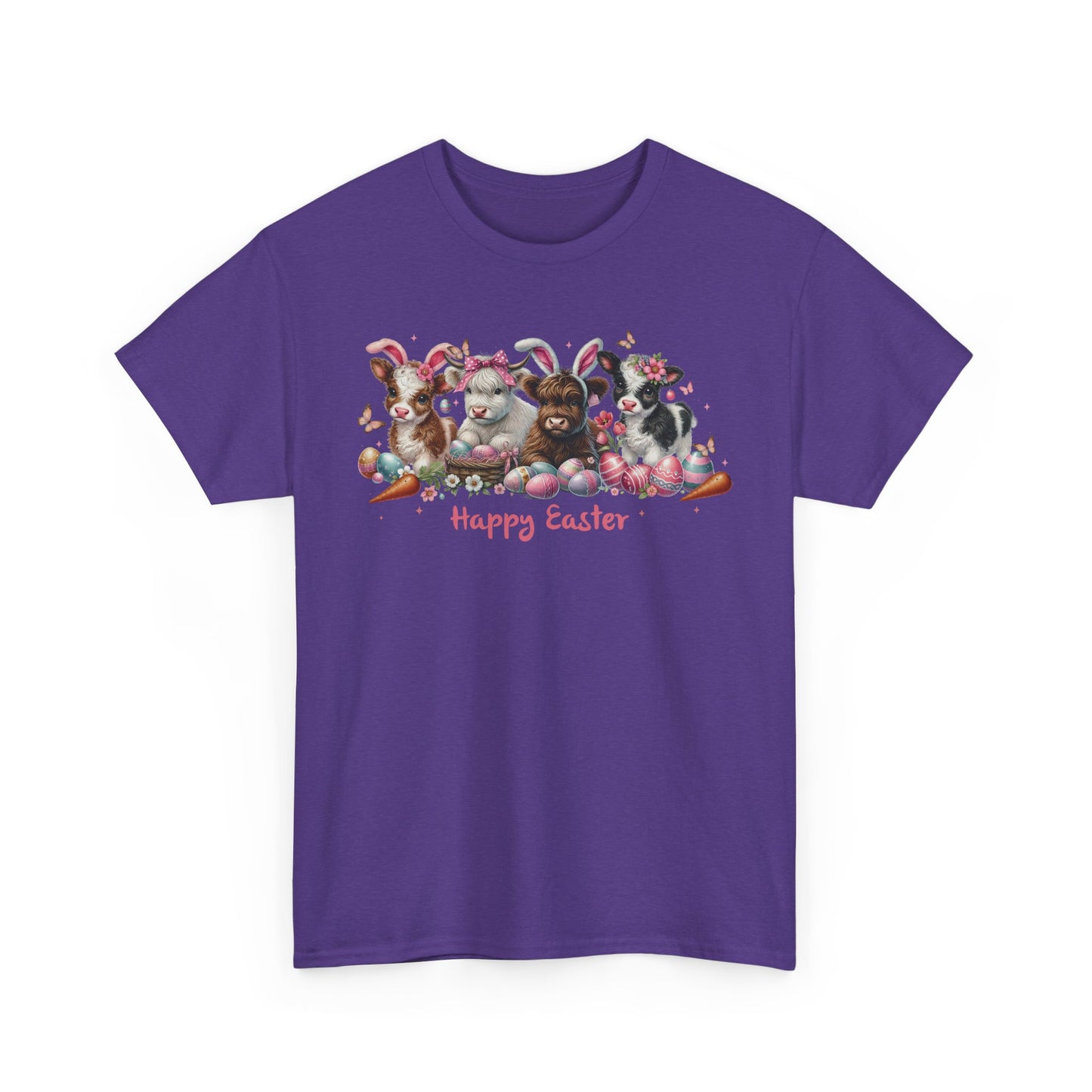 Easter Highland Cows with Rabbit Ears Short Sleeve Tshirt