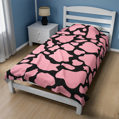 Pink with Black Cow Print Plush Blanket