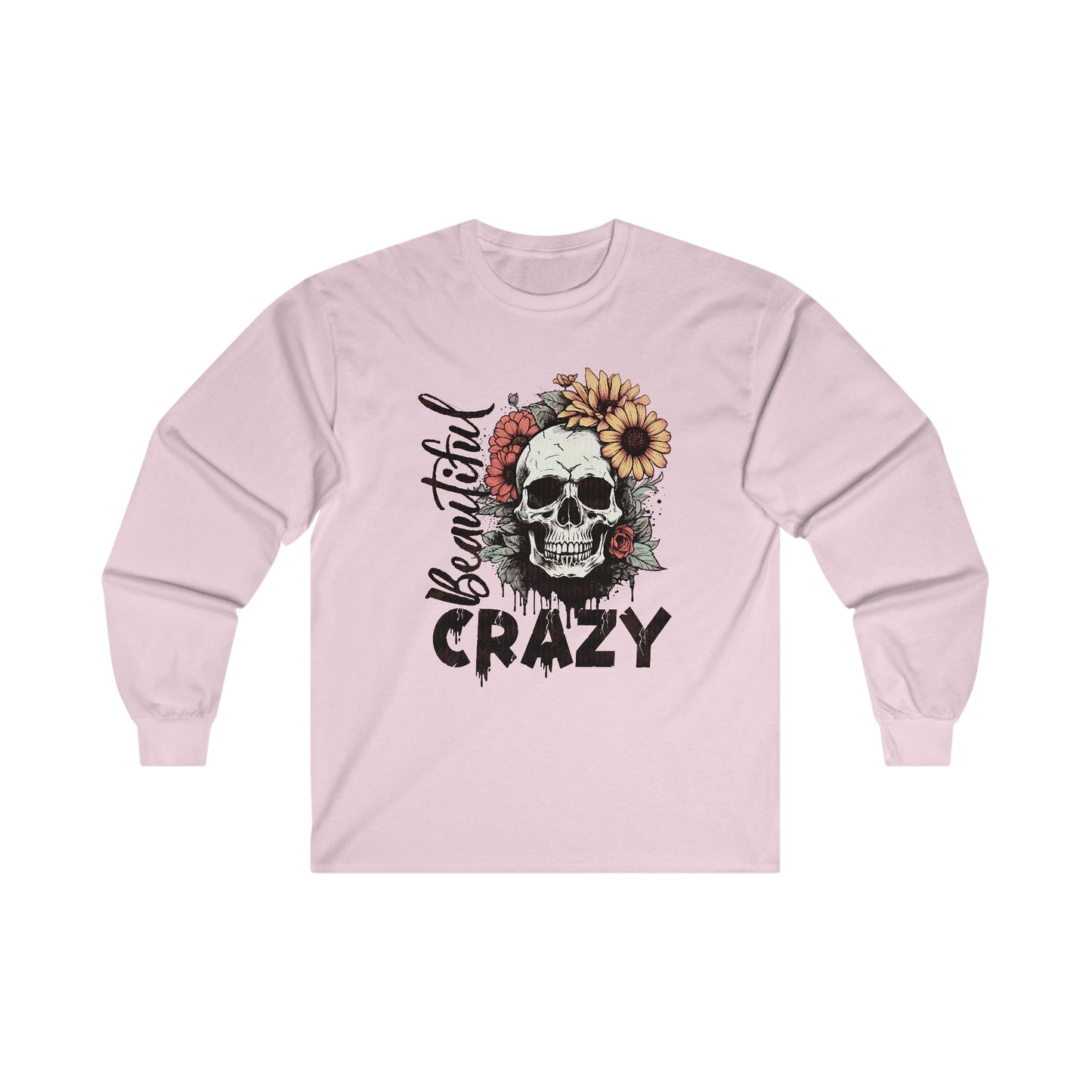 Beautiful Crazy Skull With Flowers Halloween Long Sleeve Tee